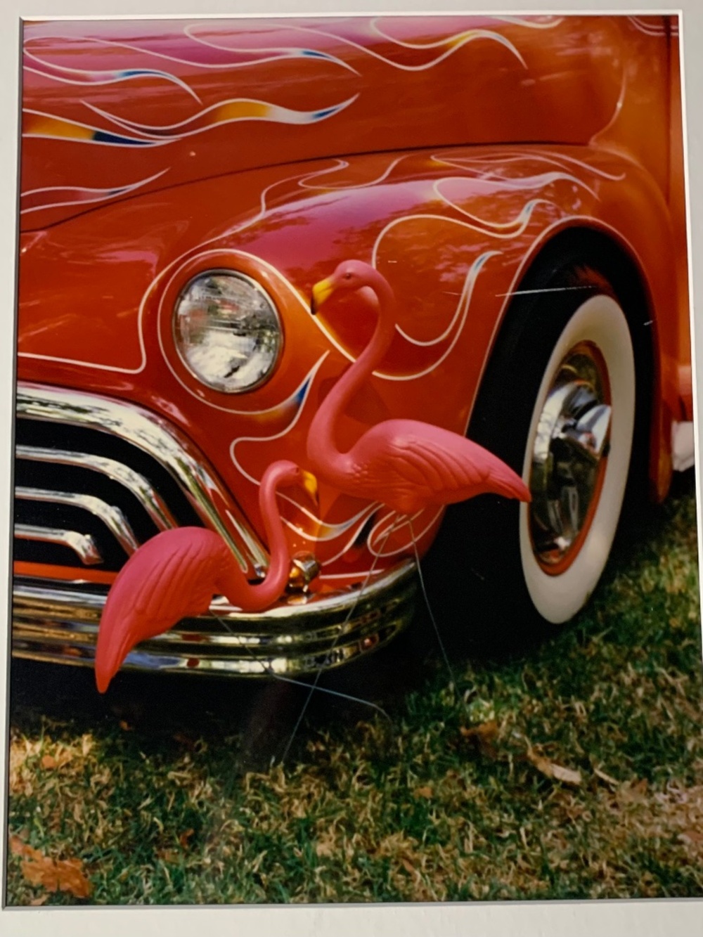 Vintage Hot Pink Flamed Car Flamingo Original Hand Developed Photo Print